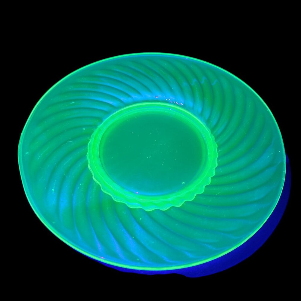 Vintage Uranium Depression Glass Green Decorative Saucer